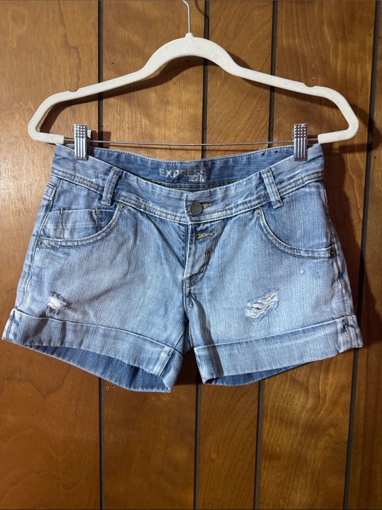 Express Pants - Express Faded Light Blue Distressed Denim Shorts